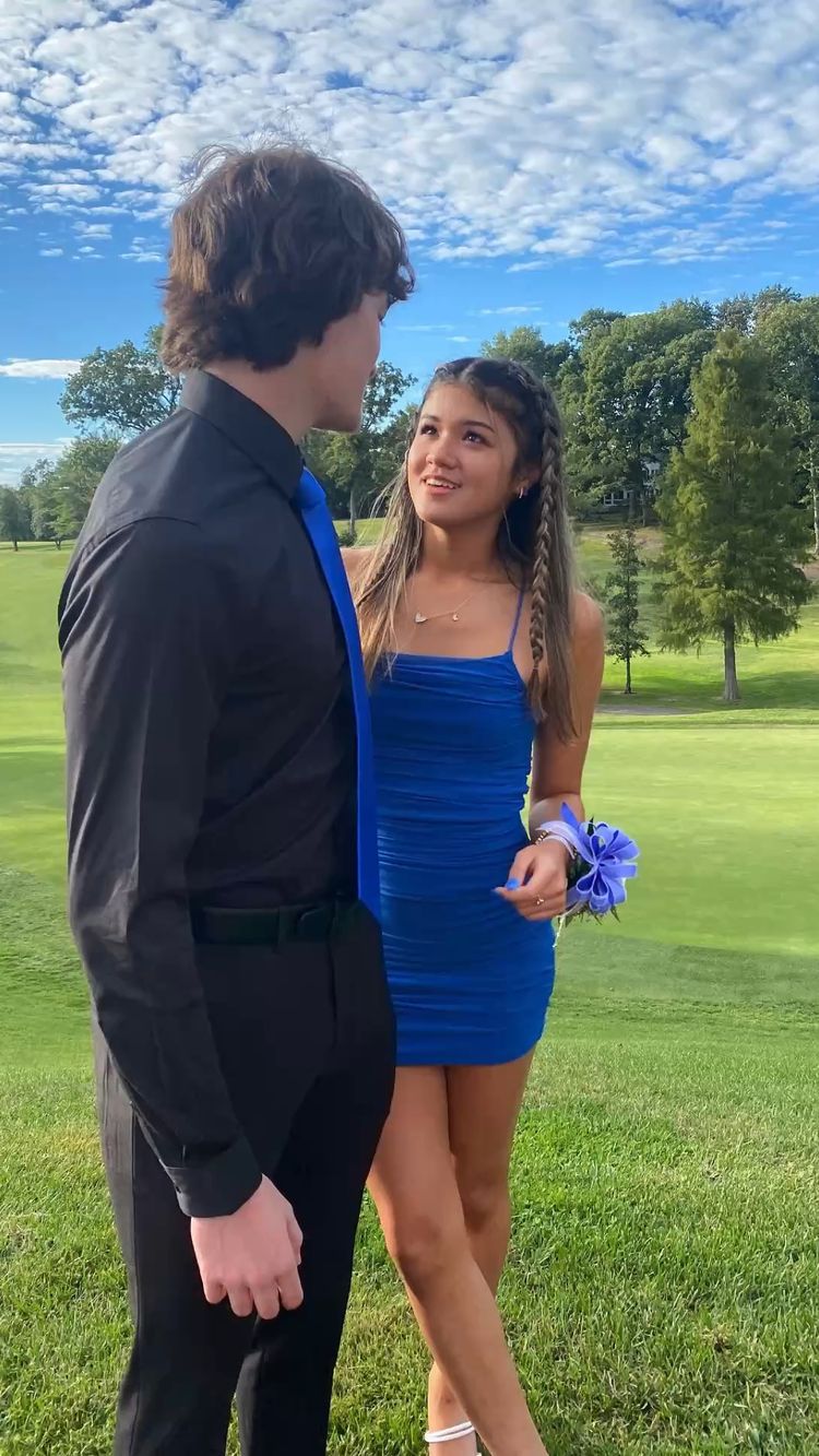 Robe bleu roi sans manches, robe de bal mignonne, mini-robe Y1619