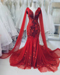 Robe de mariée vintage rouge unique, robe de princesse sirène pour bal de promo Y1573