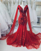Robe de mariée vintage rouge unique, robe de princesse sirène pour bal de promo Y1573