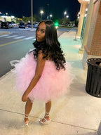 Vestido corto de fiesta de bienvenida de tul rosa para cumpleaños Y326