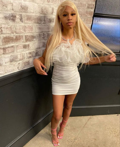 White Short Homecoming Dress With Ruffles Party Dress Y1544