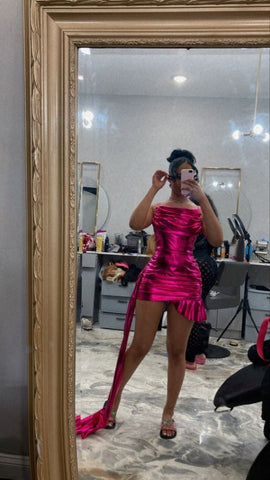 Vestido corto rosa fucsia para fiesta de bienvenida, vestido para fiesta de cumpleaños número 22 Y1541