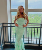 Mint Green Bandeau Fishtail Maxi Dress with Tiered Hem,Charming Mint Green Evening Dress  Y1526