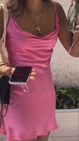 Vestido corto rosa de fiesta con tirantes Y1915