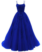 Robe de bal bleu roi à fines bretelles, ornée de dentelle et d'appliques, longue robe de mariée en tulle, style princesse, référence Y1905