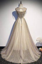 Elegante vestido largo de tul para baile de graduación, vestido de noche corte A s108