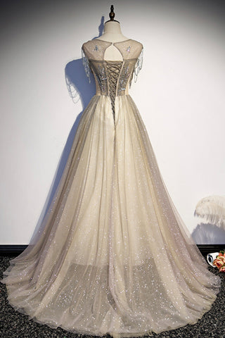Robe de bal longue en tulle élégante, robe de soirée trapèze s108
