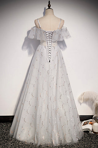 Robe de bal longue en tulle à sequins, coupe trapèze, taille S71