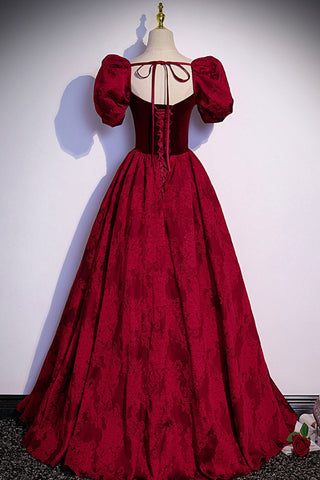 Robe de soirée longue en velours jacquard bordeaux, taille S89