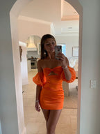 Vestido corto naranja sexy para fiesta de bienvenida, vestido ajustado Y1341