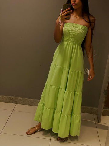 Bohemian Green Strapless Long Evening Dress,Beach Dress  Y1334