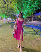 Vestido midi corto de noche sin mangas con abertura lateral Y1336