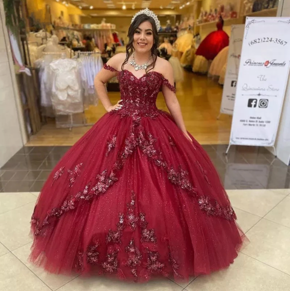 Vestido de gala con hombros descubiertos, vestido para quinceañera, vestido de cumpleaños, vestido de baile brillante Y1111