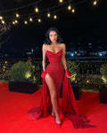 Robe de soirée sirène à sequins rouges avec fente, robe de bal sexy Y1640