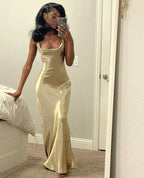 Robe de bal sirène dorée sexy, robe de soirée longue, robe de cérémonie sur mesure Y1598