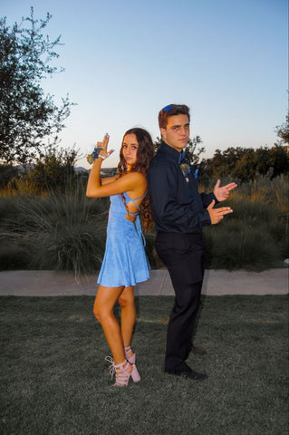 Lindo vestido corto azul de corte A para fiesta de bienvenida Y1600
