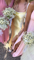 Robe de bal jaune simple fendue, robe de soirée sexy Y1616
