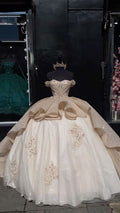 Vestido de gala brillante con hombros descubiertos para quinceañera Y1609