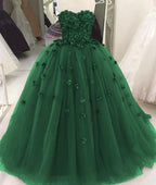 Robe de bal verte à décolleté cœur ornée de fleurs pour quinceañera Y1622