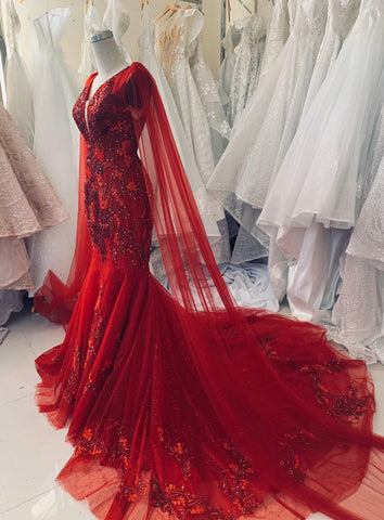 Unique Red Vintage Wedding Dress,Princess Bridal Gown Mermaid Prom Dress Y1573