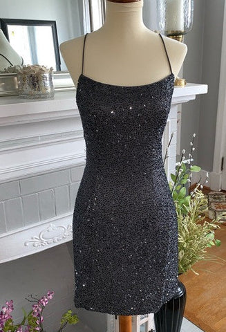 Bodycon Scoop Neck Beaded Satin Homecoming Dress