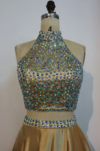 Robes de bal deux pièces longues en forme de A, dos nu, ornées de cristaux