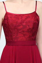 Robe de bal longue à bretelles spaghetti et appliques en dentelle, coupe trapèze, longueur au sol