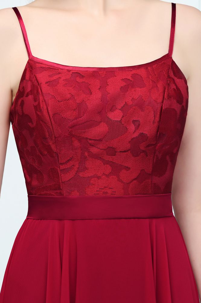 Robe de bal longue à bretelles spaghetti et appliques en dentelle, coupe trapèze, longueur au sol