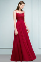 Robe de bal longue à bretelles spaghetti et appliques en dentelle, coupe trapèze, longueur au sol