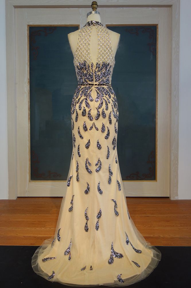 Robes de bal sirène longues à dos nu et à sequins