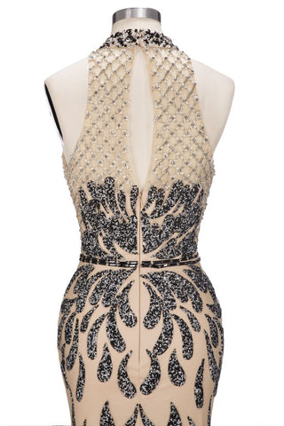 Vestidos de fiesta largos de sirena con escote halter y lentejuelas