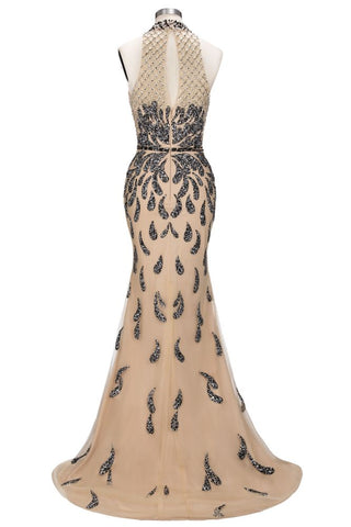 Vestidos de fiesta largos de sirena con escote halter y lentejuelas