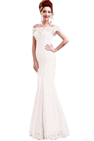 Vestidos de dama de honor de encaje estilo sirena hasta el suelo con hombros descubiertos