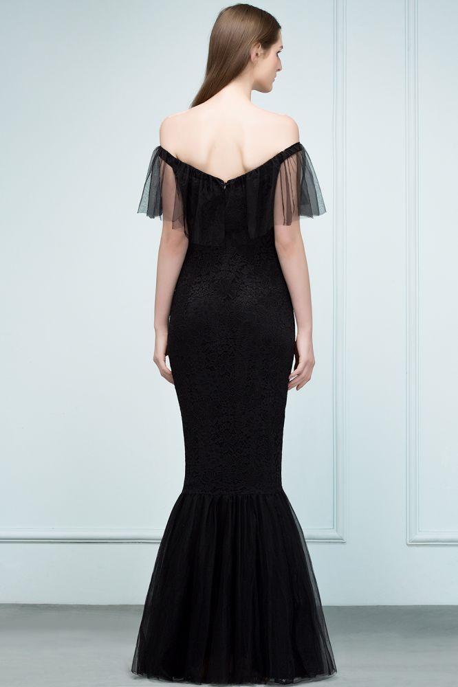 Robes de bal sirène en dentelle et tulle, longues jusqu'au sol, épaules dénudées