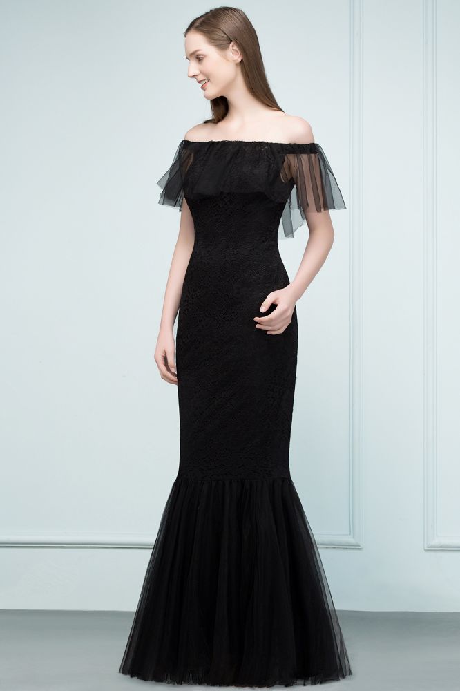 Robes de bal sirène en dentelle et tulle, longues jusqu'au sol, épaules dénudées