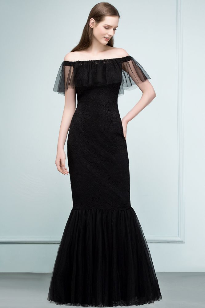 Robes de bal sirène en dentelle et tulle, longues jusqu'au sol, épaules dénudées