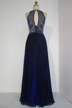 Robe de bal longue à sequins, coupe trapèze, sans manches, ornée de perles de cristal et ornée de cristaux
