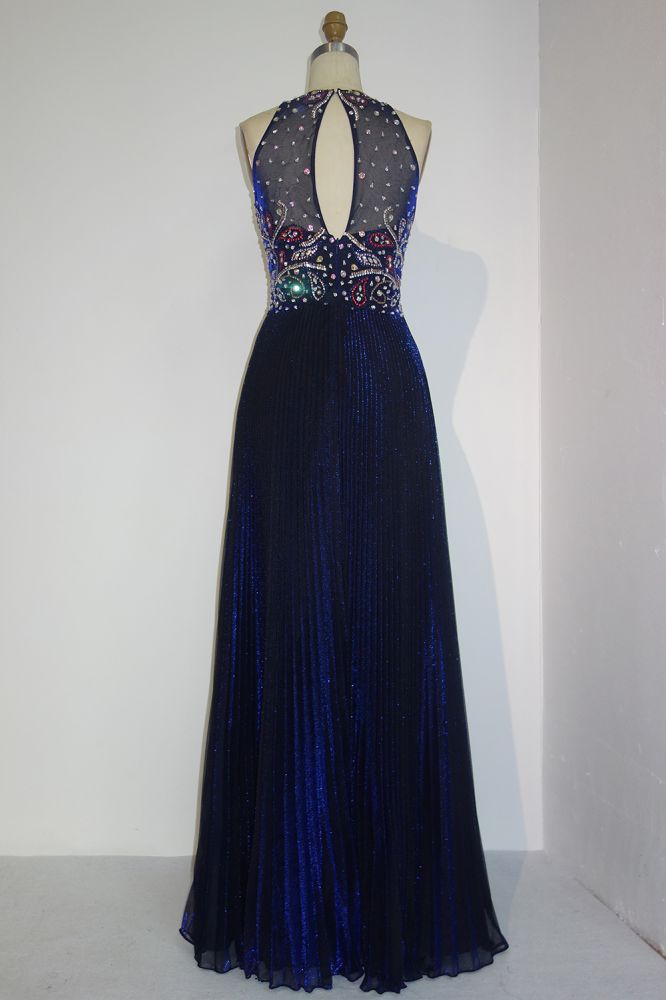 Robe de bal longue à sequins, coupe trapèze, sans manches, ornée de perles de cristal et ornée de cristaux