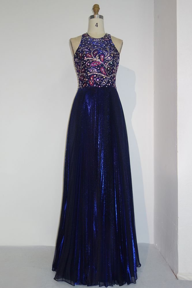 Robe de bal longue à sequins, coupe trapèze, sans manches, ornée de perles de cristal et ornée de cristaux