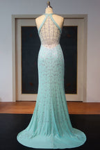 Robe de bal fourreau longue à dos nu et sequins