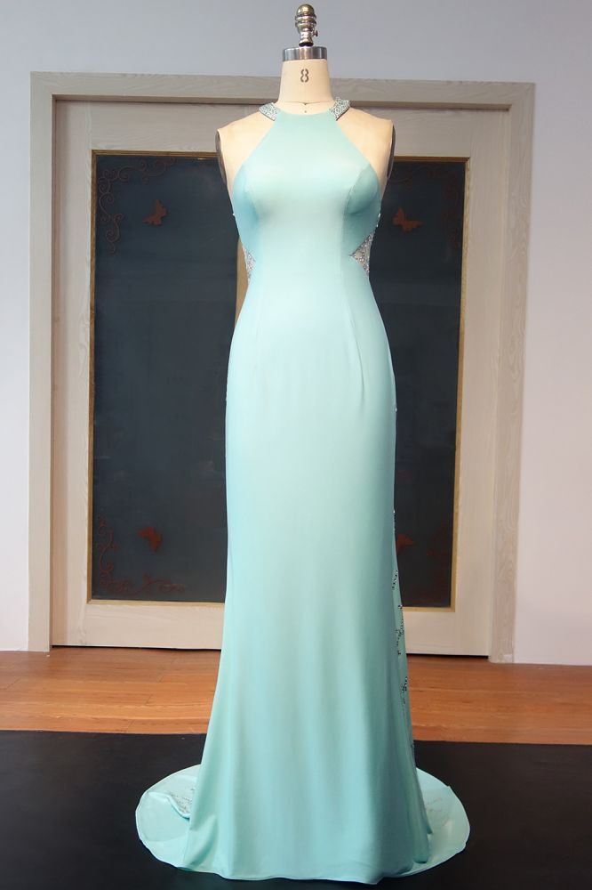Robe de bal fourreau longue à dos nu et sequins