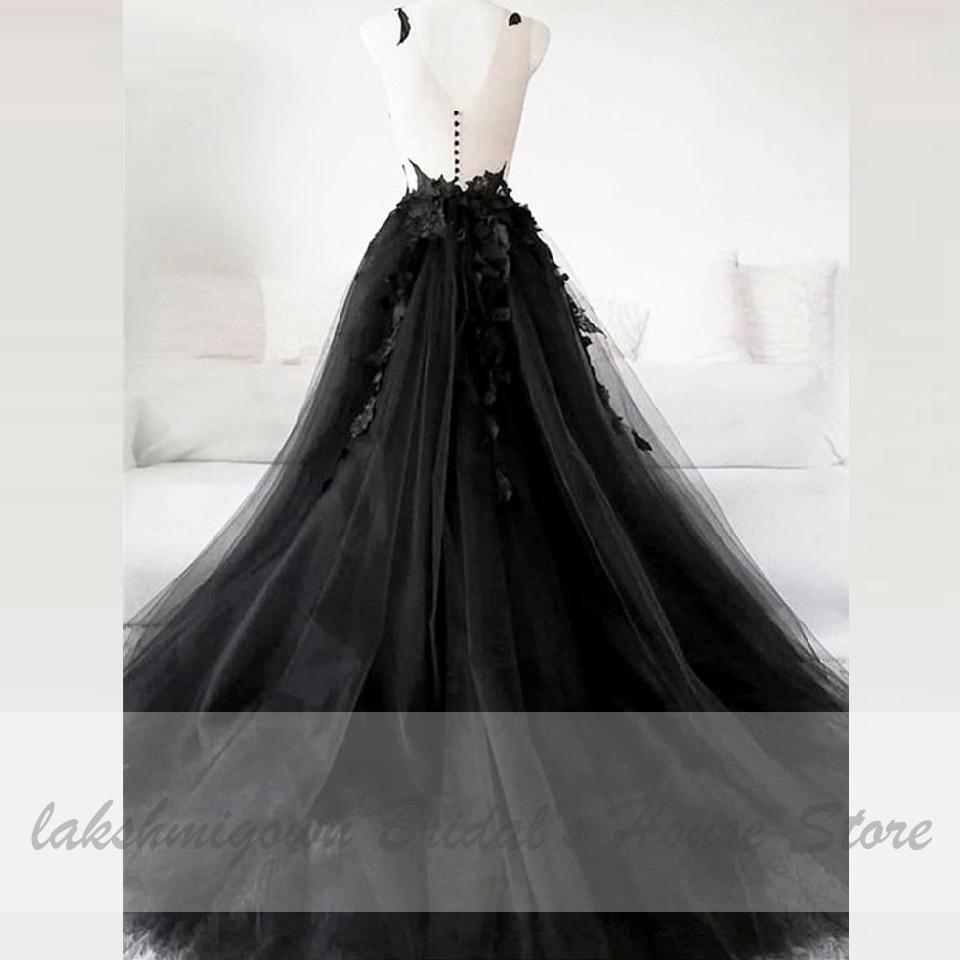 Baoleely Floral Gothic Black Long Wedding Dress 2020 Sexy Bridal Gown Vestidos de Novia Sexy Tulle Wedding Gowns Trouwjurk Plus Size