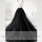Baoleely Floral Gothic Black Long Wedding Dress 2020 Sexy Bridal Gown Vestidos de Novia Sexy Tulle Wedding Gowns Trouwjurk Plus Size