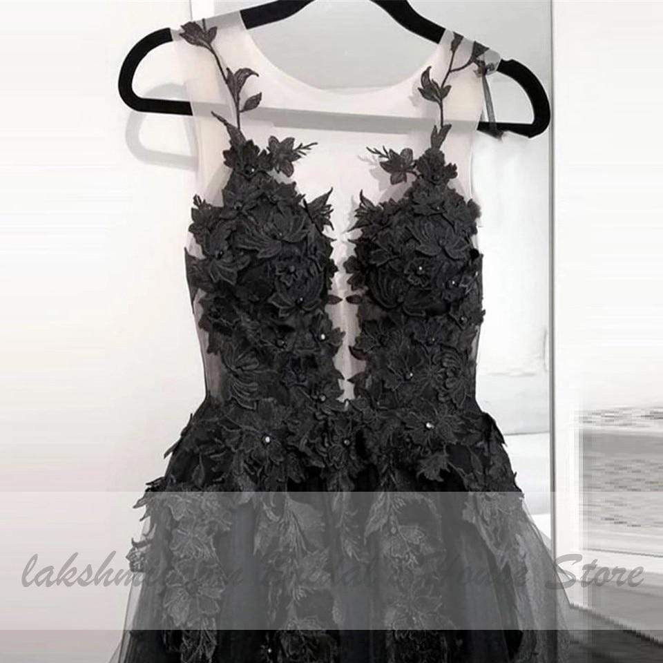 Baoleely Floral Gothic Black Long Wedding Dress 2020 Sexy Bridal Gown Vestidos de Novia Sexy Tulle Wedding Gowns Trouwjurk Plus Size
