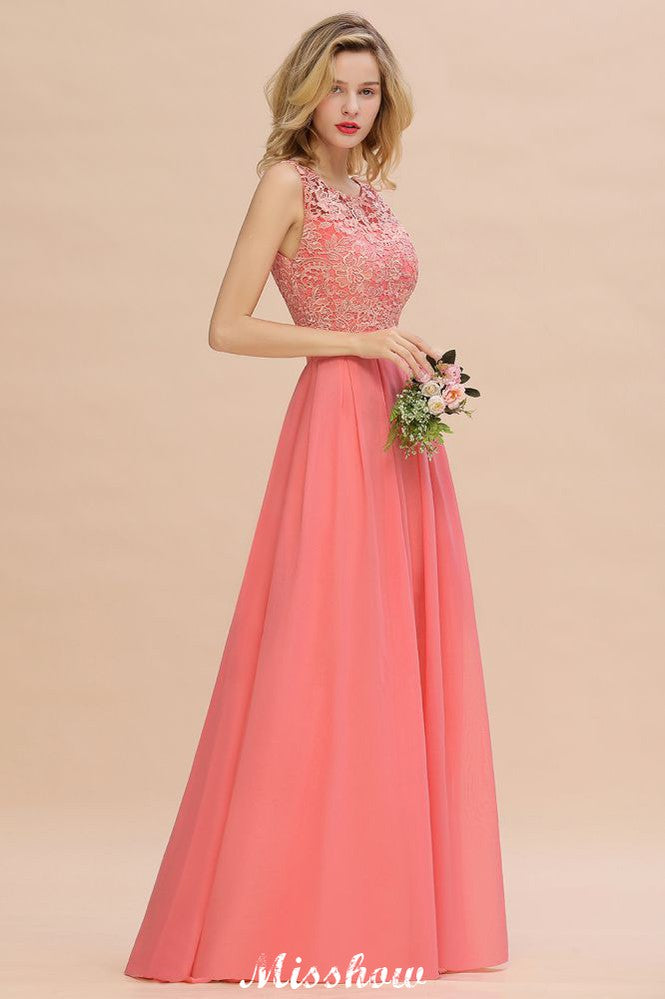 Vestido de novia sencillo de corte A con encaje floral, vestido largo de dama de honor sin mangas