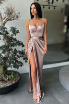 Forest green High-split Long Prom Dress Spaghetti-Straps