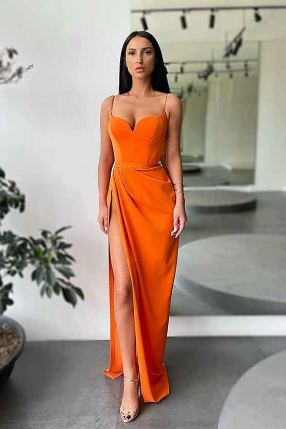 Forest green High-split Long Prom Dress Spaghetti-Straps