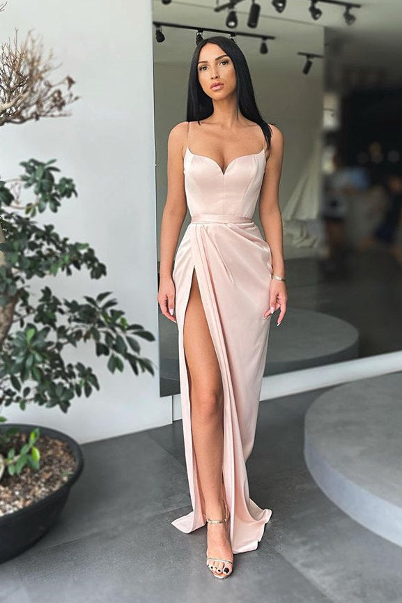 Forest green High-split Long Prom Dress Spaghetti-Straps