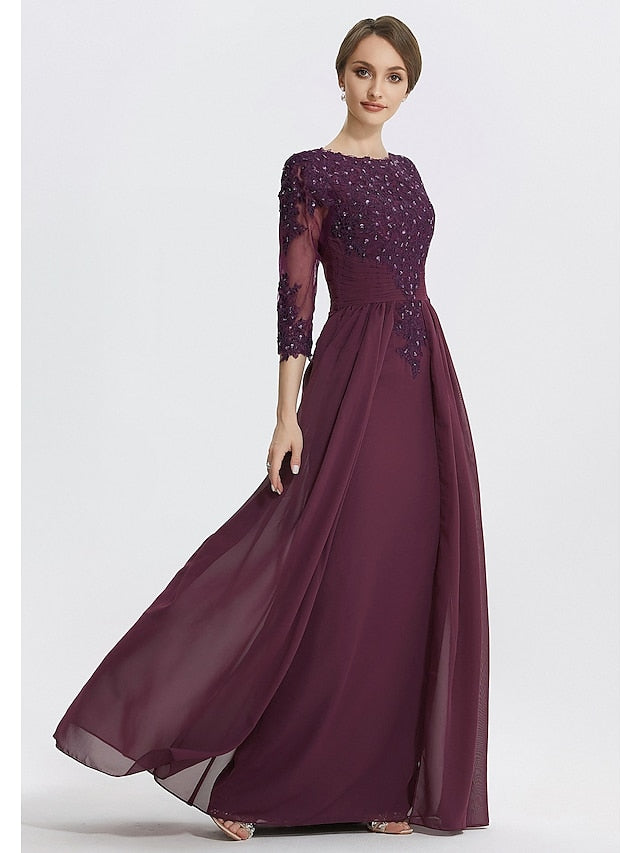 Vestidos de corte princesa/línea A para la madre de la novia con cuello joya y largo hasta el suelo 
