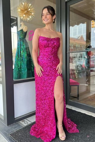 Robe de bal longue bustier à sequins avec fente